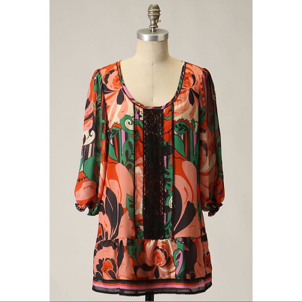 Anthropologie Odille Minted Melon Silk Blouse